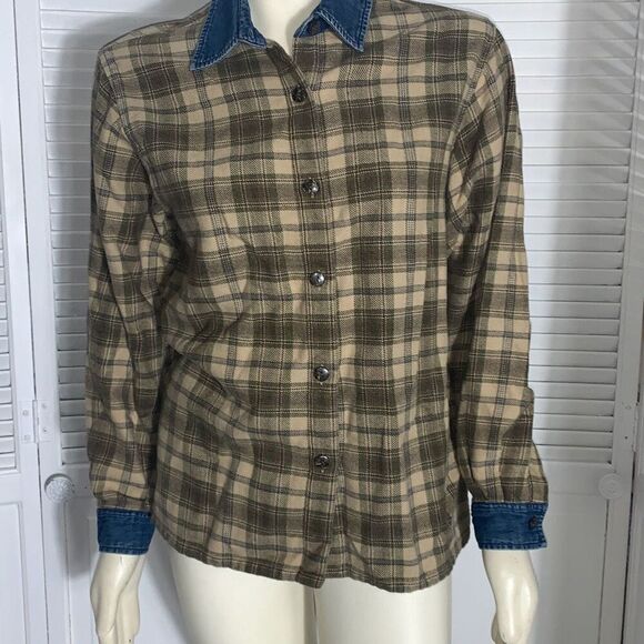 Vintage Plaid Denim Collar Flannel  Women’s Size Medium - Picture 1 of 15